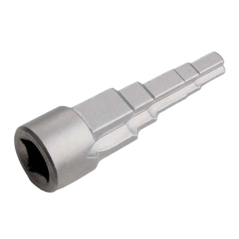 Heavy Duty Steel Radiator Wrench Socket With Stepped Multi Fitting Shape For Thermostatic Valves And Drain Pipes angled view of tool