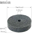 Eight Pack Three Inch Nylon Fiber Buffing Wheel shown with dimensions for Bench Grinder and Die Grinder use