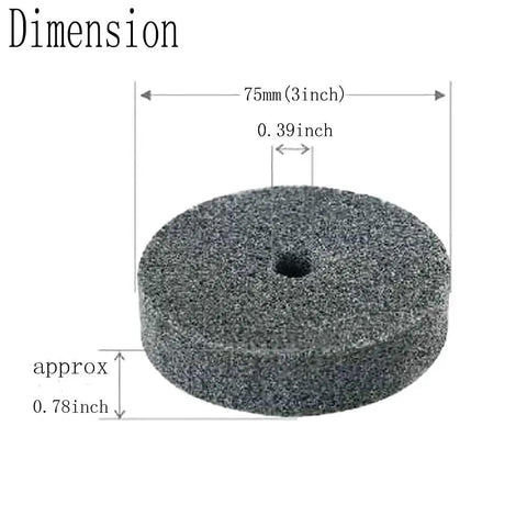 Eight Pack Three Inch Nylon Fiber Buffing Wheel shown with dimensions for Bench Grinder and Die Grinder use