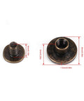 20 Pcs Top-Shelf Copper Flat Head Button Studs Leathercraft Screw Rivet Kit Assorted 5Mm Heavy Duty Hardware showing sizes and details.