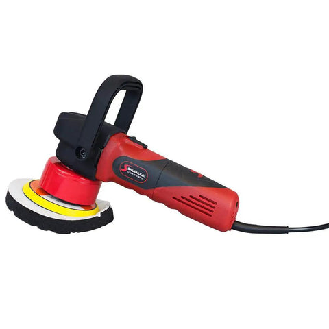 Pro Grade Dual Action Polisher Buffer For Cars And Boats With 20ft Power Cord, 2,500-6,500 OPM, Red And Black, side handle view