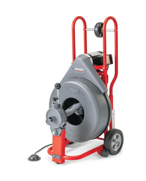 Heavy Workhorse 115 Volt Drain Cleaning Machine With Auto Feed Cable Control And 5 8 Inch Tool Kit For Lateral Lines Pack And Go Sewer Snake Dredger, K-750 model shown.