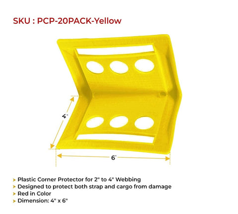 Yellow plastic corner guard 4x6 inch for 2-4 inch straps, SKU PCP-20PACK, part of 20 Pack 4 Inch Edge Protectors For Flatbed Trucks