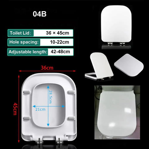 No Sweat Square Soft Close Toilet Seat With Quick Release Hinges For Easy Wipe Down And Heavy Duty Daily Use In Ultra Premium Polypropylene Crisp White Color, 36x45cm dimensions.