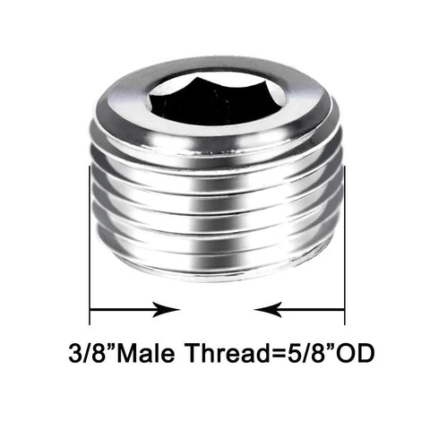 3/8" male thread stainless steel plug from 12 Piece Stainless Steel Heavy Duty Male Thread Internal Hex Head Pipe Plug Fittings Set