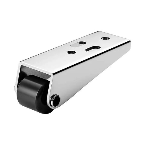 Bottom Rollers For Sliding Doors With Adjustable Anti Sag Wheels and Silver Finish, hardware for smooth quiet slide, close-up view