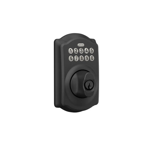 Camelot Electronic Keypad Deadbolt Lock With Keyless Front Door Entry and Mechanical Key Backup, Matte Black Finish, BE365 CAM 622