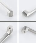 Close-up images of 10 Pack Brushed Nickel Cabinet Pulls 5 Inch 128mm Long Kitchen Handles, showcasing the smooth brushed finish and mounting detail.