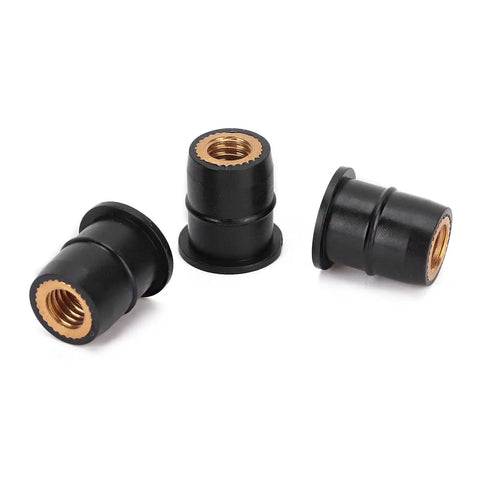 Tough As Nails 50 Pack M6X0.8MM Motorcycle Windscreen Well Nuts, Rubber Fasteners with brass inserts, three clips.