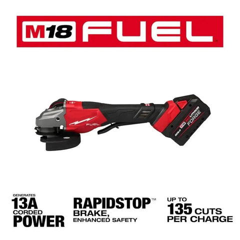 Pro Level Cordless Brushless Angle Grinder With Quick Stop Brake And Reliable Paddle Switch Packs 9000 Rpm on a workbench.