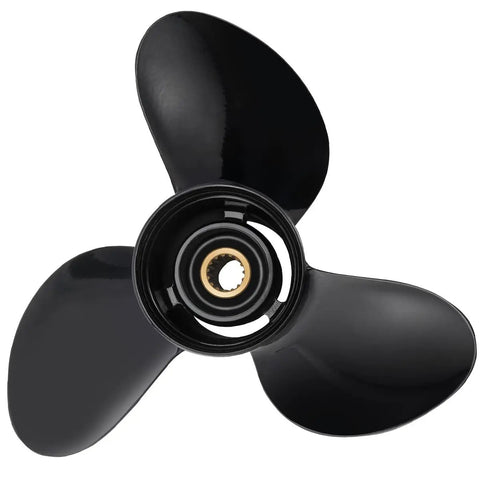 Top view of 14 Inch Diameter 21 Pitch Aluminum Outboard Propeller Right Hand Rotation 15 Spline 3 Blades Fits 50 140HP Motors Durable Marine Prop