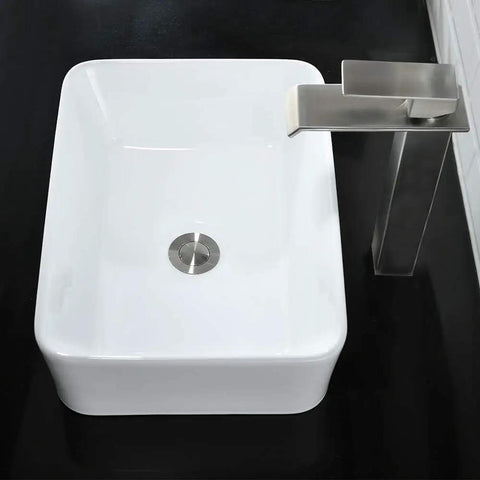 Vessel Sink With Faucet And Drain Combo 16x12 Inch Above Counter Porcelain Ceramic White Vanity Sink Rectangular