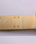 UMJIGF Luxury Led Shower System Gold Waterfall Shower Faucet Set Multifunction Brass Shower Combo Set with Shower Head top view of brass shower head