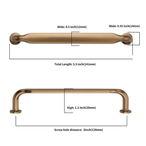 Champagne Bronze Cabinet Pulls 5 Inch Zinc Alloy 10 Pack Kitchen Cabinet Handles dimensions shown
