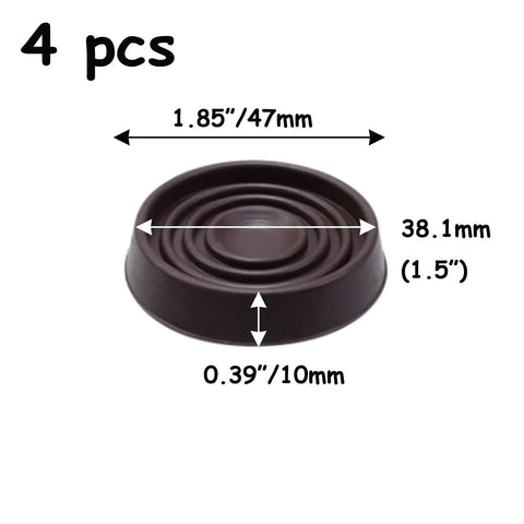 1.5 Inch Round Rubber Furniture Caster Cups 4 Pack Dark Brown Floor Protectors dimensions illustrated with arrows
