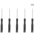 Five piece Tri Wing Screwdriver Set 1.5mm Y00 for game console repairs with non-magnetic black handles and durable steel shafts.