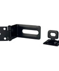 QCAA 90-degree angle hasp and swivel staple; black steel, 4-1/2 in length, 1 pack, front view