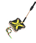 TX800 5.8G VTX Transmitter With 48 Channel PitMode shown with antenna and wires, lightweight 5.3g 28mm square PCB.