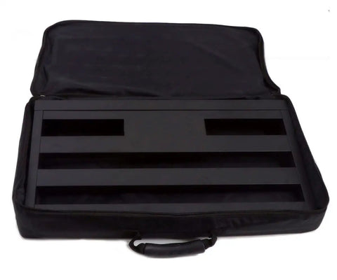Portable Pedalboard Carry Bag For Guitar Effects And Multi-FX Units, Rugged Nylon Case With Reinforced Handle, Fits Small Keyboards And DJ Controllers, Large Exterior Pocket For Cables And Power, Durable Oxford Cloth, Black 23.6 X 13 X 4 Inches, open view showing interior space