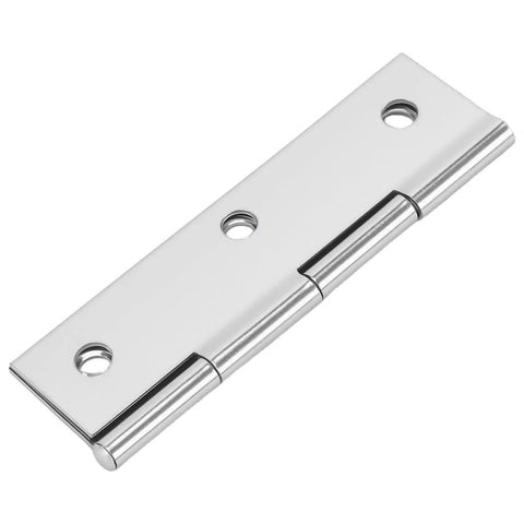 60 Pack Stainless Steel Cabinet Hinges Measuring Two Point Five Inches, Rock Solid Butt Hinges For Drawers Furniture Doors And Workshop Shelving, Silver Shine Pro Grade close-up view of a shiny stainless steel hinge
