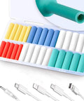 30 Pcs Spiral Cable Protectors Kit With 5 Sizes And Colors for DIY Cable Management, shown in plastic storage case with flexible cord savers.