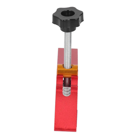 Heavy Duty T Slot Hold Down Clamp Set For Woodworking Aluminum Alloy Tool with red base and black knob for strong grip.