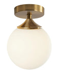 Milk Glass Globe Semi Flush Mount Ceiling Light With Gold Brass Finish Mid Century Modern Style For Hallway Entryway And Bedroom Retro Vibe