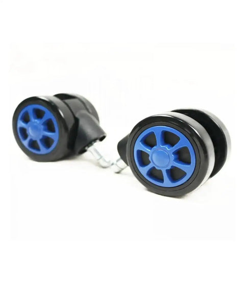 60mm Furniture And Office Chair Casters Set, light blue stem wheels with car wheel style, close-up of two replacement wheels