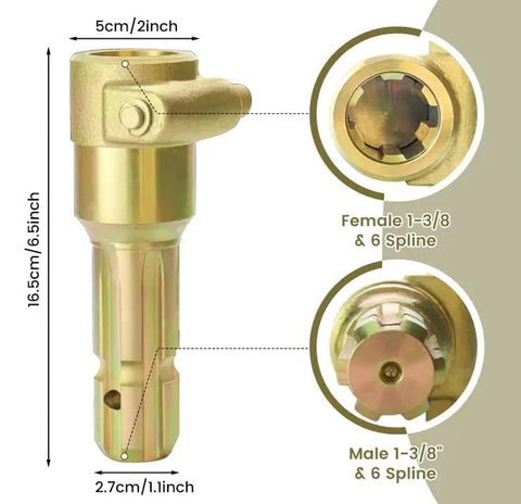 Tough Built Pto Extender For Tractor 1-3/8 Inch 6 Spline Female To Male Quick Connect Adapter with dimensions and connection type