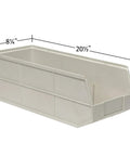 Heavy Duty Plastic Stacking Storage Bins In Beige featuring a six pack bundle, measuring 20.5x8.25x7 inches.