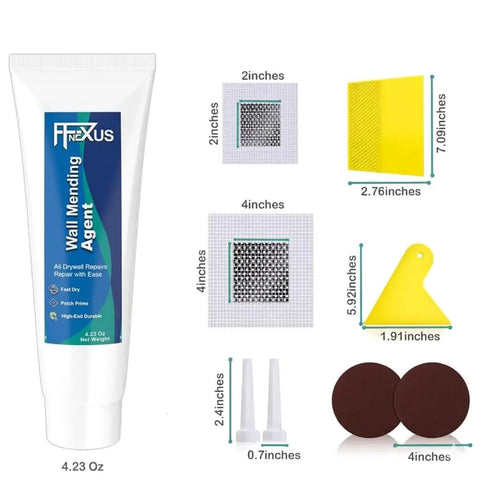 Two 4.23 Oz Fast Dry Putty Tubes Drywall Repair Kit With 2x2 Inch And 4x4 Inch Patch Mesh Dual Scrapers And Two Sandpapers Quick Dry Spackle For DIY Friendly Walls Ceilings And Plaster Crack Repair.
