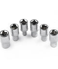 Must-Have 6 Piece E Socket Set For Auto Repair. Tough Heat Treated Steel Bits Covering E4 To E10 Star Female Bolt Removal. Perfect Mechanic Kit Tool Gear! 6 chrome E sockets