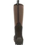 Men's Brown Rubber Wetland Boots With 5mm Neoprene And Calf High Design, rear view showcasing the sleek design and pull tab.