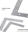 5 To 12 Pieces Stainless Steel L Shaped Corner Brace Set With Flat Plate Brackets and screws shown in brushed finish.