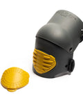 Extra Large Work Knee Pads With Heavy Duty Foam Padding Anti Slip Double Straps Breathable Comfort For Indoor And Outdoor Jobs in Black and Yellow shown with detachable yellow cap.