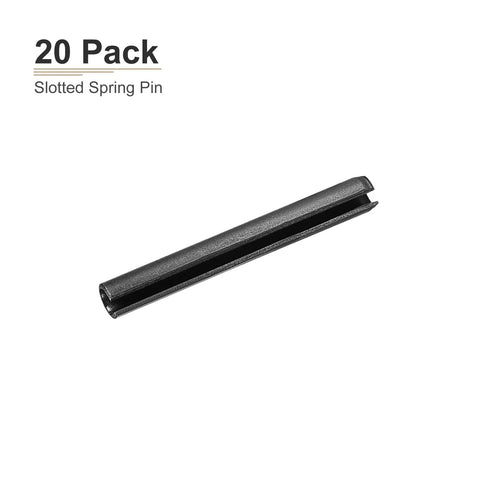 Six Millimeter By Fifty Millimeter Slotted Spring Pin Pack Of 20 Black 65Mn Steel Roll Dowel shown individually