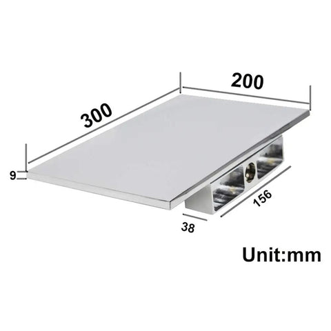 Dimensions of square brass chrome Waterfall Shower Head With Wall Mounted Panel shown in millimeters for size reference.