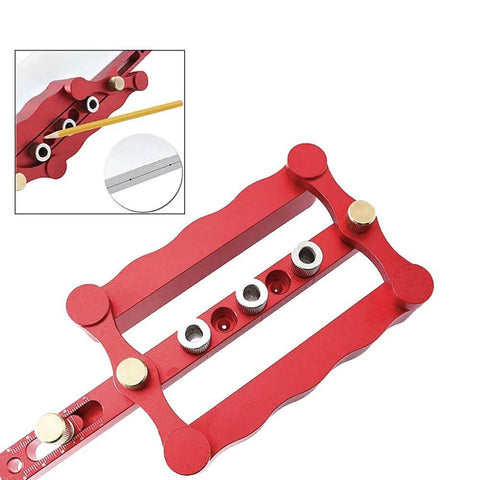 Self Centering Doweling Jig For Woodworking Drill Guide With 1/4 Inch, 5/16 Inch, And 3/8 Inch Positioner Locators, Red Wave Hardware