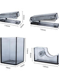 Smoke Grey 4 Piece Acrylic Office Desk Gear Kit, Transparent Desk Organizer Set with staplers, pen cup, tape dispenser