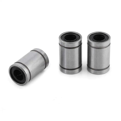 Straight Up Premium LM8UU Linear Motion Ball Bearing Guide Bushing 8mm X 15mm X 24mm round shaft support shown in metallic finish.