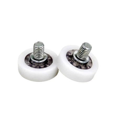 Close-up of two wheels from 10 Pc Drawer Bearing Wheel Set DR26C6L8W7M6 M6x26x7mm Drawer Slide Roller Replacement Parts White Finish