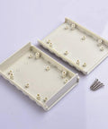 Open view of white Desktop Instrument Box Enclosure Made From Tough ABS Plastic For DIY Electronics Control Panels DIY Friendly Junction Box 77 X 111.5 X 25.5 mm with screws