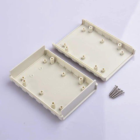 Open view of white Desktop Instrument Box Enclosure Made From Tough ABS Plastic For DIY Electronics Control Panels DIY Friendly Junction Box 77 X 111.5 X 25.5 mm with screws