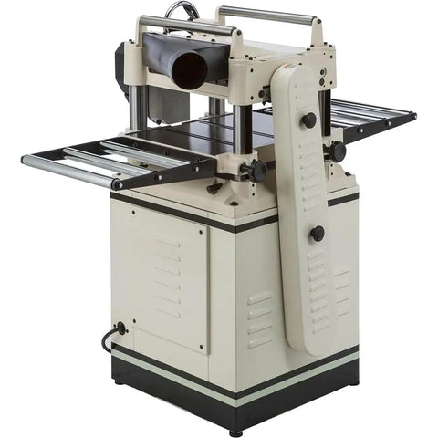 Heavy Duty 15 Inch Electric Wood Planer With A Beefy 3 HP Motor And Rock Solid Cast Iron Table Designed For Smooth Operation Featuring Ball Bearing Rollers And Reliable Magnetic Switch For Killer Results