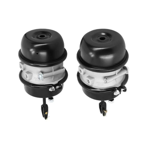 Two air brake chambers, 30/30 long stroke, 3 in (76 mm), black tops with silver bodies, compatible with BTS-3030LS-WCR.