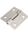 Close-up of a 1.5-inch stainless steel cabinet hinge plate with mounting holes