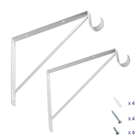 Two Pack Wall Mounted Shelf And Rod Brackets Set Heavy Duty Cast Iron With White Powder Coat Finish Sturdy Shelf Supports For Bookcases Racks And Closet Rods Easy Install Modern Rustic Look
