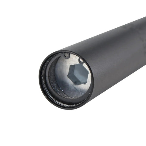 Close-up of the internal end of Shock Absorbing 31.8mm Seat Post for E Bikes 350mm Length with steel core visible