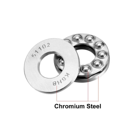 Thrust Ball Bearing Set 15mm Bore 28mm Outer 9mm Thick Chrome Steel AISI 52100 ABEC3 Single Row 2 Pack Built For Heavy Duty Machinery And DIY Projects With Smooth Operation And High Temperature Tolerance. Chromium steel thrust bearing set with 51102 marking
