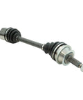 Front CV Axle Assemblies And Front Wheel Bearings Kit For 2001 Through 2006 Hyundai Santa Fe Four Piece Replacement Set With Two CV Axles And Two Wheel Bearings OE Style Beefy Heavy Duty Drive Shaft Parts - front view of a single CV axle